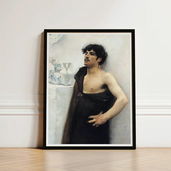 Young Man in Reverie - John Singer Sargent Art Print / Canvas Black-framed Classical-style Portrait Dark Drapery, Introspective Gaze,