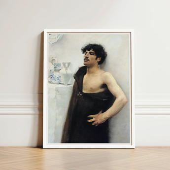Young Man in Reverie - John Singer Sargent Art Print / Canvas Framed Painting Dark Attire Wall Set Simple, Introspective Gaze, Serene White