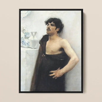 Young Man in Reverie - John Singer Sargent Kunstdruck / Leinwand, 12x16’’ / 31x41cm / Schwarzer Rahmen, Poster Drucke & visuelle Kunstwerke, Toby Leon