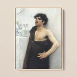 Young Man in Reverie - John Singer Sargent Art Print / Canvas Framed Oil Painting Man Dark Curly Hair Mustache John Singer Sargent,