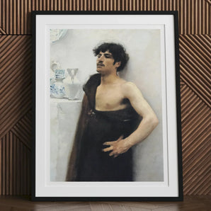 Young Man in Reverie - John Singer Sargent Art Print, Framed Portrait Painting Shirtless Man Dark Curly Hair