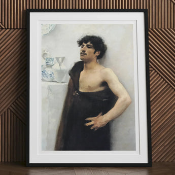 Young Man in Reverie - John Singer Sargent Art Print, Framed Portrait Painting Shirtless Man Dark Curly Hair