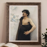 Young Man in Reverie - John Singer Sargent Art Print, Framed Portrait Painting Shirtless Man Dark Hair Mustache
