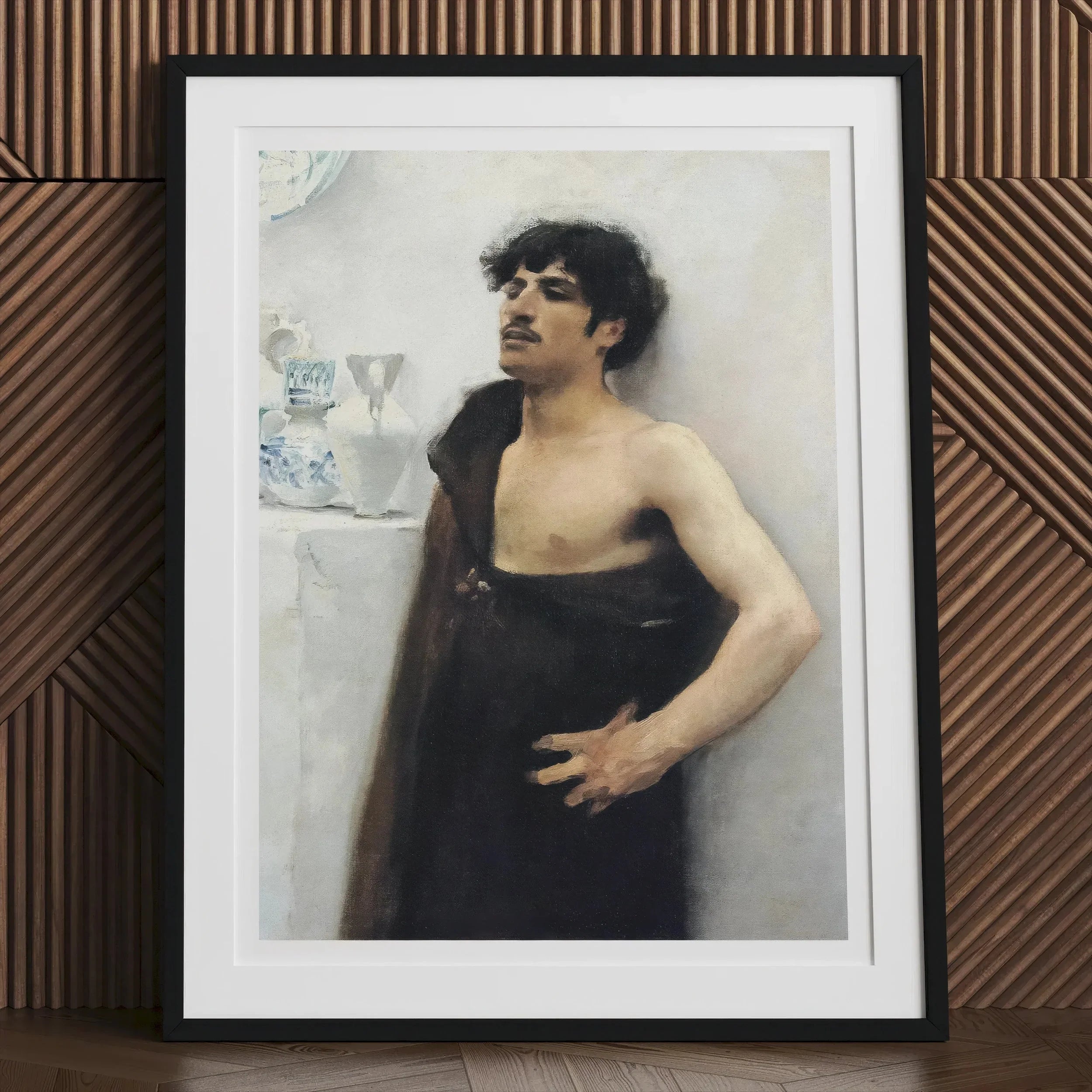 Young Man in Reverie - John Singer Sargent Art Print, Framed Portrait Painting Shirtless Man Dark Curly Hair