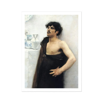 Young Man in Reverie - John Singer Sargent Art Print, Shirtless Person Draped Black Fabric