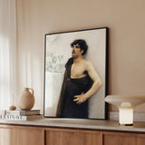Young Man in Reverie - John Singer Sargent Framed Canvas, Framed Portrait Shirtless Man Dark Hair Black Garment