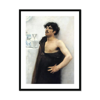 Young Man in Reverie - John Singer Sargent Art Print, Black-framed Photograph Draped Dark Fabric Light Background