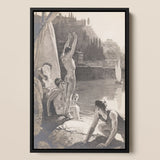 Young Men Bathing Naked in the Tiber - Georges Paul Leroux Art Print / Canvas, 12x18’’ / 31x46cm / Black Frame, Posters Prints & Visual