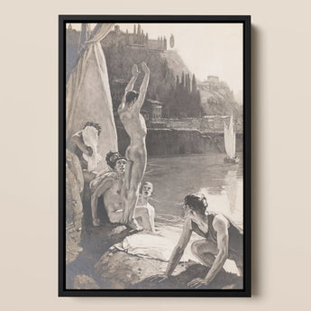 Young Men Bathing Naked in the Tiber - Georges Paul Leroux Art Print / Canvas, 12x18’’ / 31x46cm / Black Frame, Posters Prints & Visual