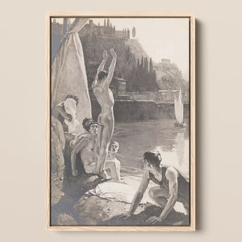 Young Men Bathing Naked in the Tiber - Georges Paul Leroux Art Print / Canvas, 12x18’’ / 31x46cm / Natural Frame, Posters Prints & Visual