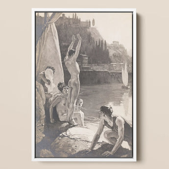 Young Men Bathing Naked in the Tiber - Georges Paul Leroux Art Print / Canvas, 12x18’’ / 31x46cm / White Frame, Posters Prints & Visual