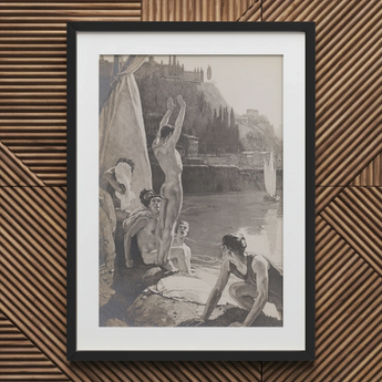 Young Men Bathing Naked in the Tiber - Georges Paul Leroux Art Print / Canvas, 20x30’’ / 51x76cm / Black Frame / Matboard, Posters Prints &