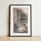Young Men Bathing Naked in the Tiber - Georges Paul Leroux Art Print / Canvas Prints Black-framed Artwork Monochromatic Illustration Nude