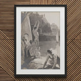 Young Men Bathing Naked in the Tiber - Georges Paul Leroux Art Print / Canvas Prints Black-framed Artwork Monochromatic Sketch Nude Figures