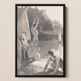 Young Men Bathing Naked in the Tiber - Georges Paul Leroux Art Print / Canvas Prints Black-framed Monochrome Artwork Nude Figures River