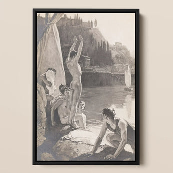 Young Men Bathing Naked in the Tiber - Georges Paul Leroux Art Print / Canvas Prints Black-framed Monochrome Artwork Nude Figures River