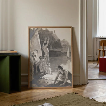 Young Men Bathing Naked in the Tiber - Georges Paul Leroux Art Print / Canvas Prints Framed Black-and-white Artwork Figures River Housed