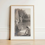 Young Men Bathing Naked in the Tiber - Georges Paul Leroux Art Print / Canvas Prints Framed Black-and-white Illustration Figures Water