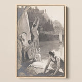 Young Men Bathing Naked in the Tiber - Georges Paul Leroux Art Print / Canvas Prints Framed Black-and-white Illustration Nude Figures River