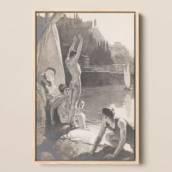 Young Men Bathing Naked in the Tiber - Georges Paul Leroux Art Print / Canvas Prints Framed Black-and-white Illustration Nude Figures River