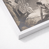 White Framed Artwork Monochromatic Scene Nude Figures Water Young Men, Bathing, Naked, Dark Cypress Pinned, Georges Paul Leroux, Art