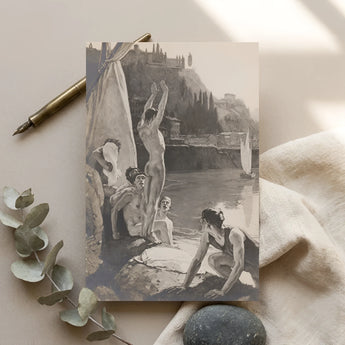 Young Men Bathing Naked in the Tiber - Georges Paul Leroux Art Print / Canvas Prints Sepia-toned Illustrated Postcard Classical Scene Nude