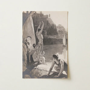 Young Men Bathing Naked in the Tiber - Georges Paul Leroux Art Print / Canvas Prints Sepia-toned Vintage-style Illustration Print Group