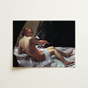 Young Naked Man on a Bed with Cat - Giovanni Lanfranco Art Print / Canvas, 16x12’’ / 41x31cm / Unframed / no Border, Posters Prints &