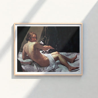 Framed Classical Painting Nude Male Figure Bed Black Giovanni Lanfranco Fine, Art Print, Playful Desire