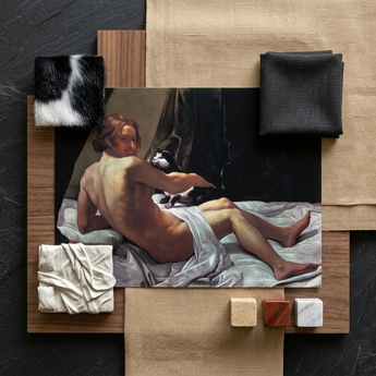 Young Naked Man on a Bed with Cat - Giovanni Lanfranco Art Print / Canvas Classical Oil Painting Nude Male Figure Draped Fabric Giovanni