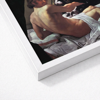 White Framed Reproduction Classical Painting Nude Male Figure Giovanni Lanfranco Fine, Art Print, Playful Desire