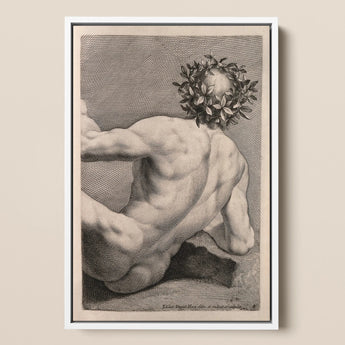Young Naked Man with a Wreathed Head - J.d. Herz Art Print / Canvas, 12x18’’ / 31x46cm / White Frame, Posters Prints & Visual Artwork, Toby