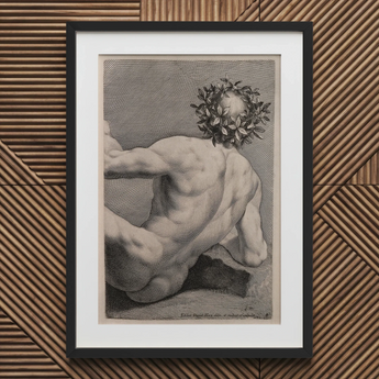 Young Naked Man with a Wreathed Head - J.d. Herz Art Print / Canvas, 20x30’’ / 51x76cm / Black Frame / Matboard, Posters Prints & Visual