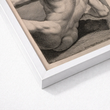 White Framed Art Print Detailed Black Beige Draped Naked Man, Wreathed Head, Johann David Herz’s, Young, Declares, Circa-1732 Augsburg
