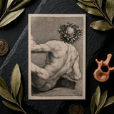 Young Naked Man with a Wreathed Head - J.d. Herz Art Print / Canvas Monochromatic Muscular Figure Crowned Laurel Leaves Framed, Johann