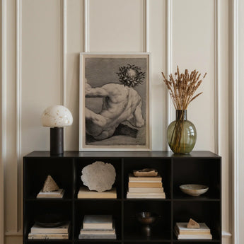Young Naked Man with a Wreathed Head - J.d. Herz Art Print / Canvas Sleek Black Cube Unit Books Stones Decorative Items, Johann David