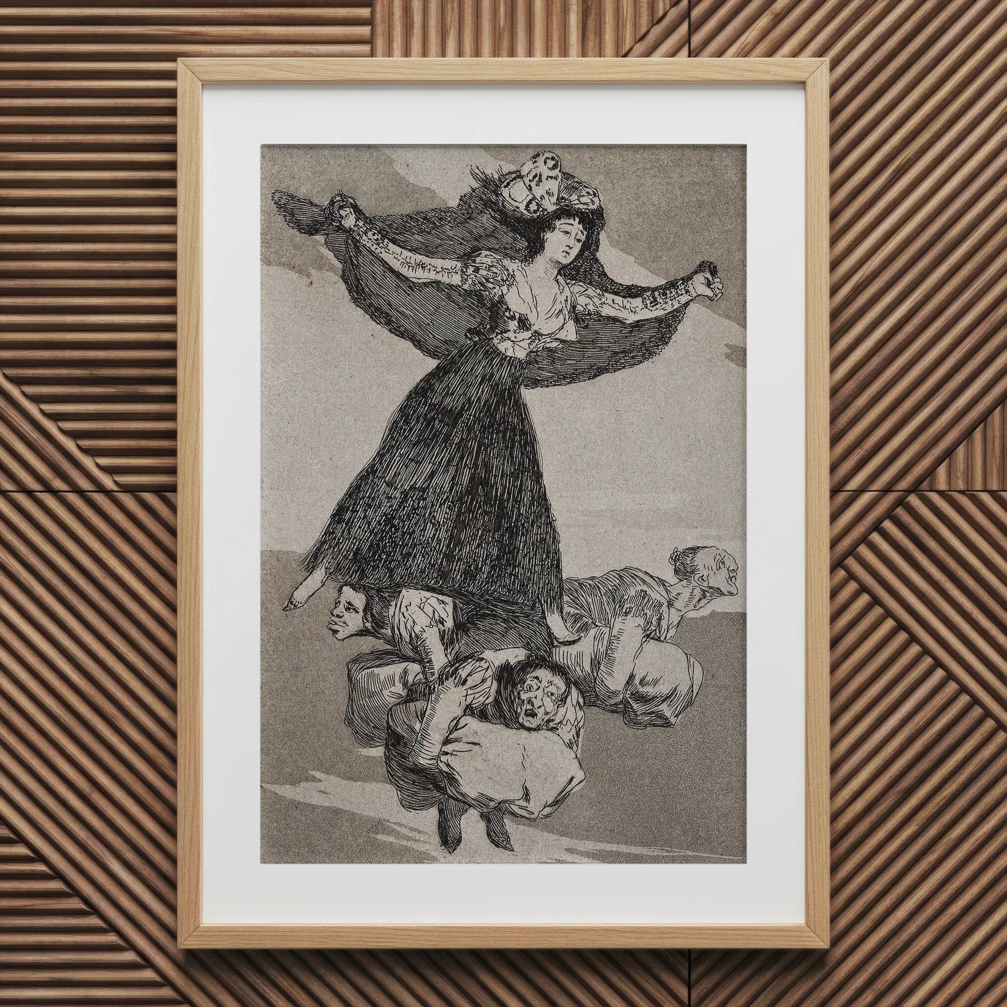 A Young Woman Flying in the Air with a Butterfly on Her Head - Francisco De Goya Art Print, 20x30’’ / 76x101cm / Natural Frame / 2’’