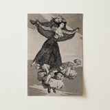 A Young Woman Flying in the Air with a Butterfly on Her Head - Francisco De Goya Art Print / Canvas Monochromatic Ink Illustration Print