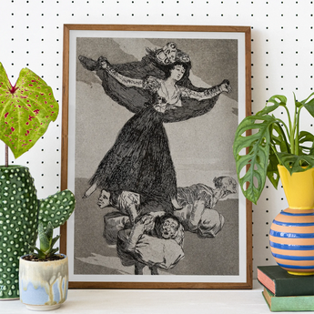 A Young Woman Flying in the Air with a Butterfly on Her Head - Francisco De Goya Art Print, Framed Black White Art Print Woman People