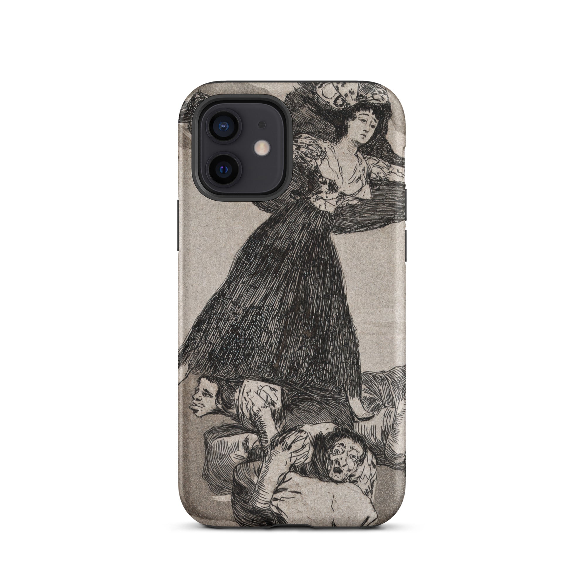 A Young Woman Flying in the Air - Francisco De Goya Iphone Case, 12 / Matte, Smartphone Case Black White Woman Distressed Figures