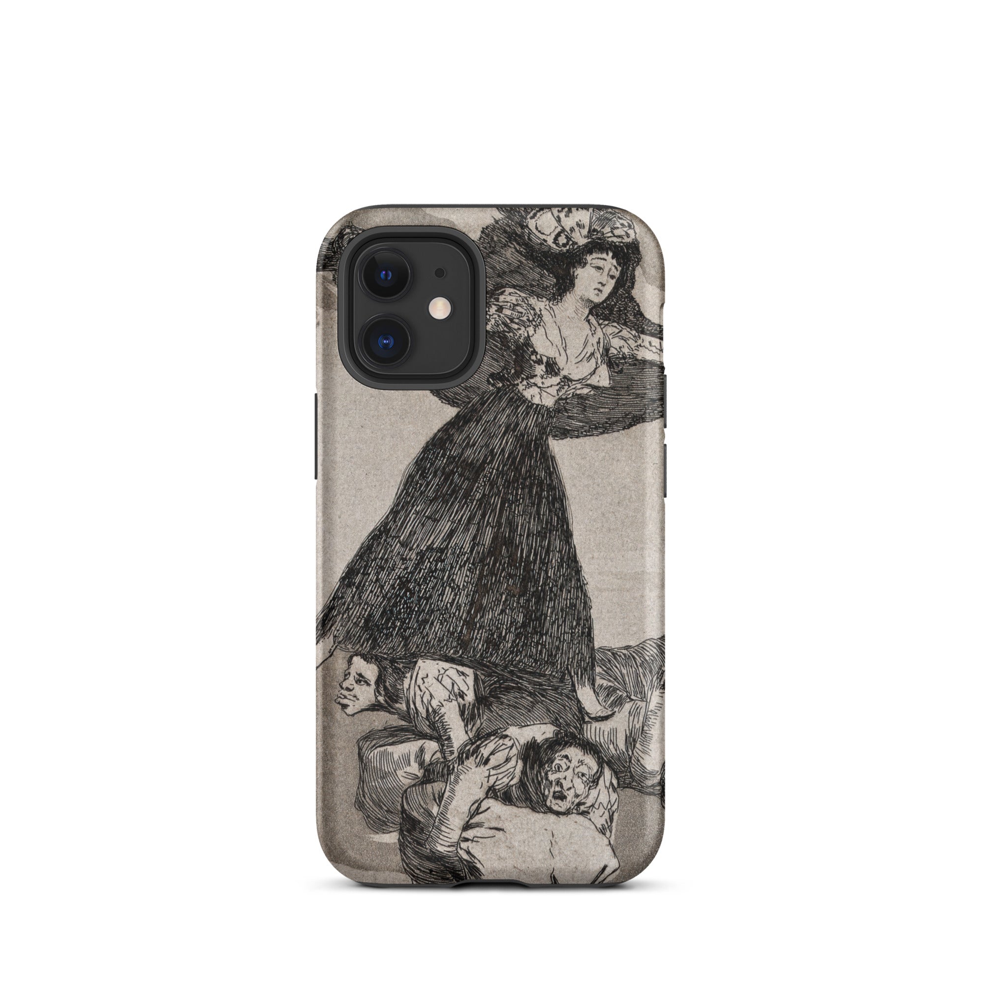A Young Woman Flying in the Air - Francisco De Goya Iphone Case, 12 Mini / Matte, Smartphone Case Black-and-white Print Woman Pile Figures