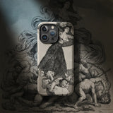 A Young Woman Flying in the Air - Francisco De Goya Iphone Case, Iphone 12 Pro Max Case Black White Illustration