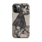 A Young Woman Flying in the Air - Francisco De Goya Iphone Case, 12 Pro Max / Matte, Iphone 12/13/14 Pro Max Case Black White Illustration