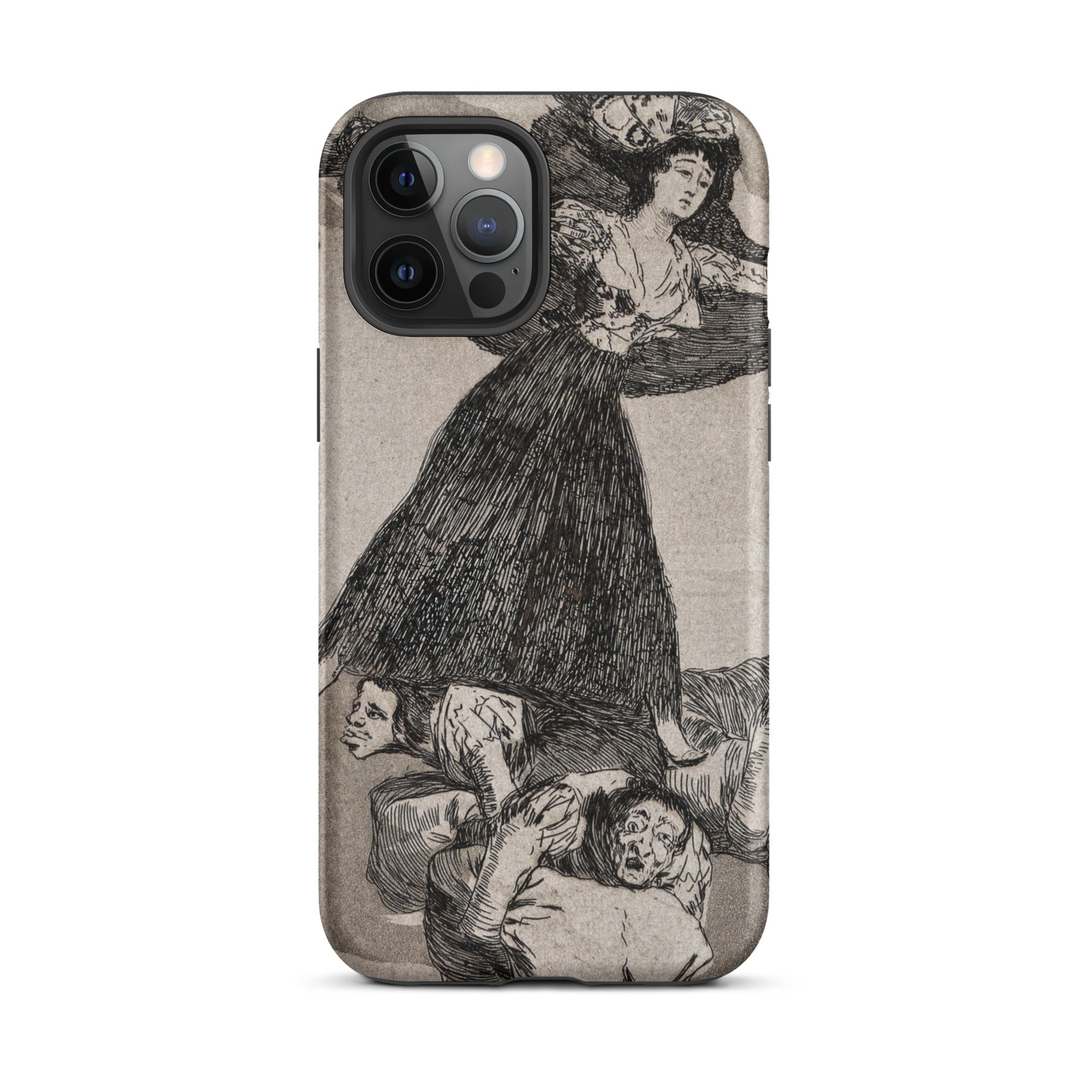 A Young Woman Flying in the Air - Francisco De Goya Iphone Case, 12 Pro Max / Matte, Iphone 12/13/14 Pro Max Case Black White Illustration