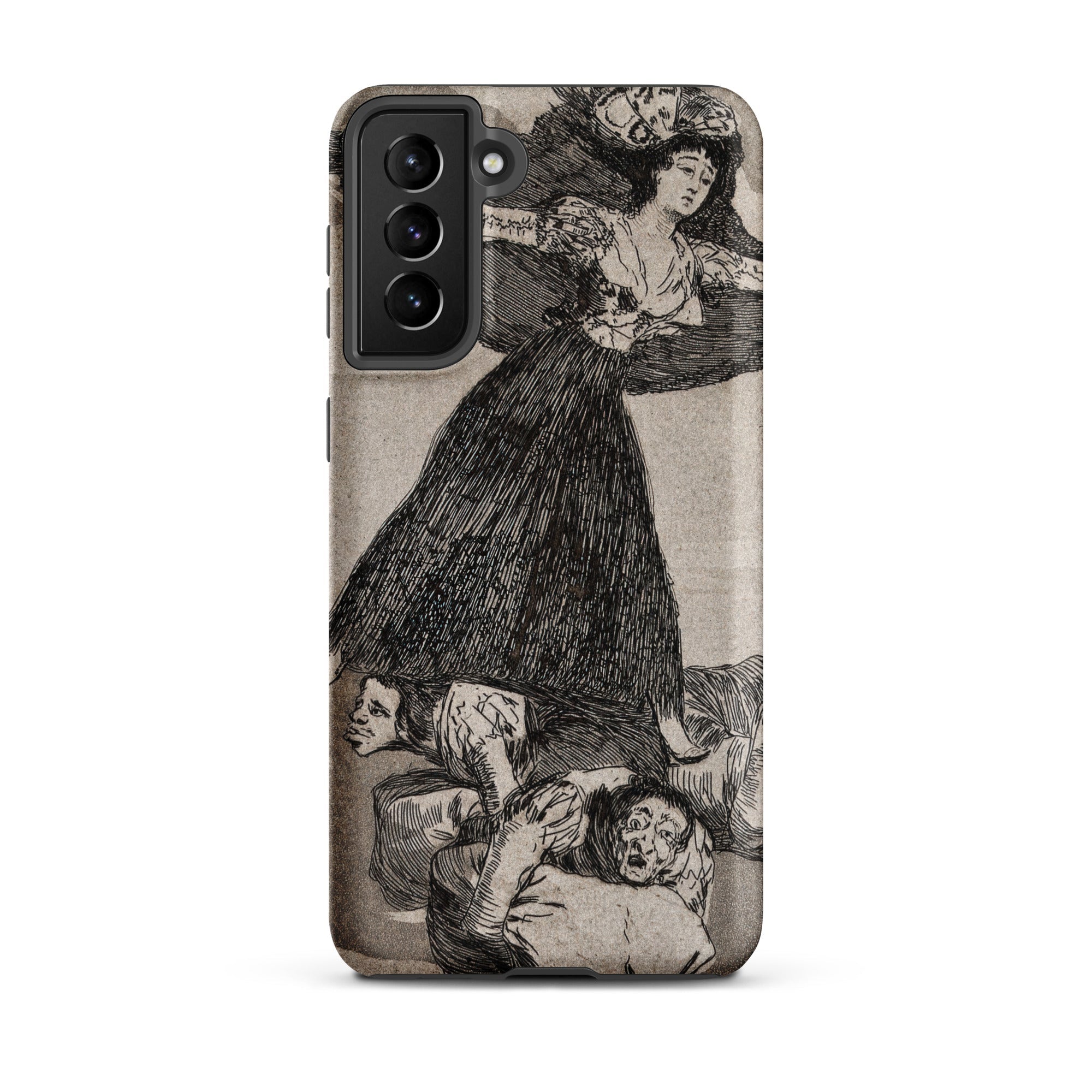 A Young Woman Flying in the Air - Francisco De Goya Samsung Case, Galaxy S21 Plus / Matte, Smartphone Black White Goya-esque Art Print Case