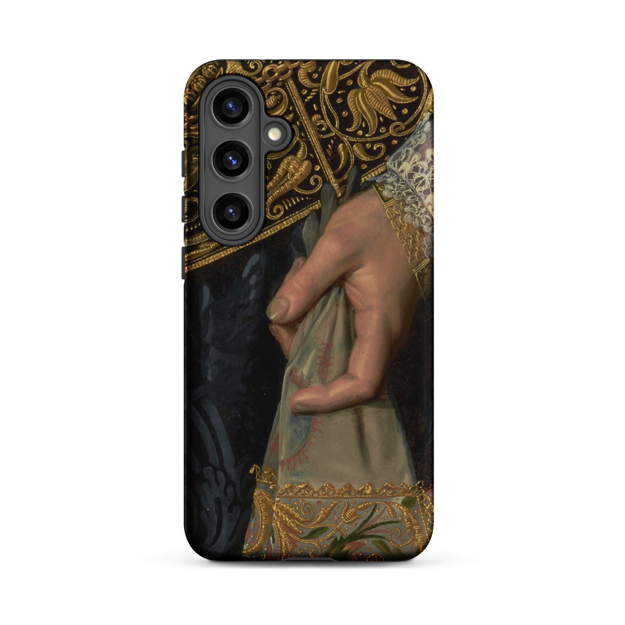 Young Woman Nicolaes Pickenoy Samsung Case, Galaxy S24 Plus / Matte, Black Phone Case Ornate Gold Dark Green Design