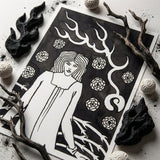 Young Woman Surrounded by Briars Lightning and Roses - Aubrey Vincent Beardsley Art Print / Canvas, 12x17’’ / A3 / Unframed / White Border,