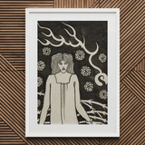 Young Woman Surrounded by Briars Lightning and Roses - Aubrey Vincent Beardsley Art Print, 20x30’’ / 51x76cm / White Frame / 2’’ Matboard,