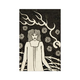 Young Woman Surrounded by Briars Lightning and Roses - Aubrey Vincent Beardsley Art Print, Black White Illustration Woman Long Hair