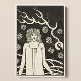 Young Woman Surrounded by Briars Lightning and Roses - Aubrey Vincent Beardsley Framed Canvas, 12x18’’ / 31x46cm / White Floating Frame,